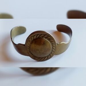 Art Deco Vintage Brass Etched Boho Southwest Medallion Cuff Bracelet